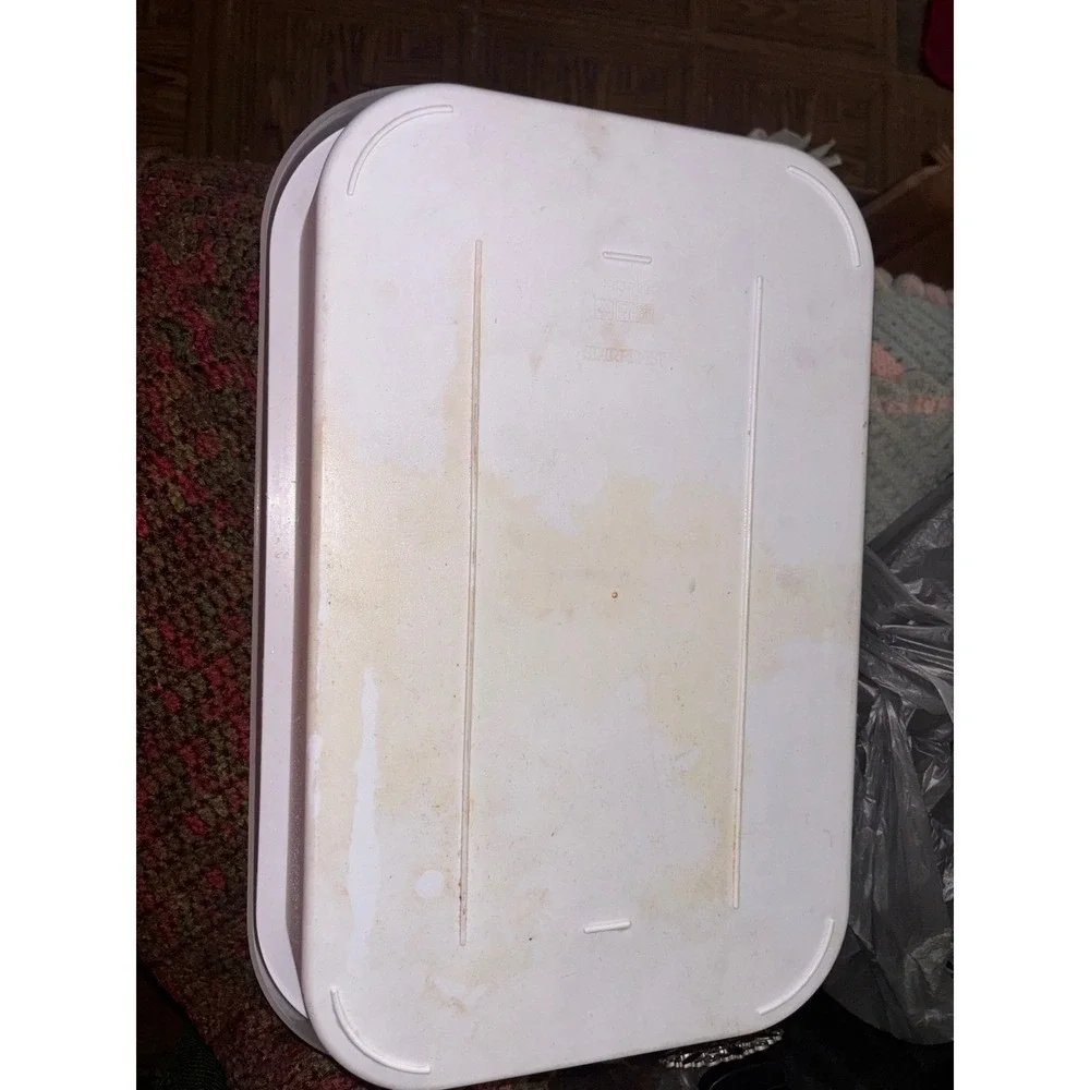 Sterilite White Plastic Storage Bin with Blue Latching Lid 16x11x6